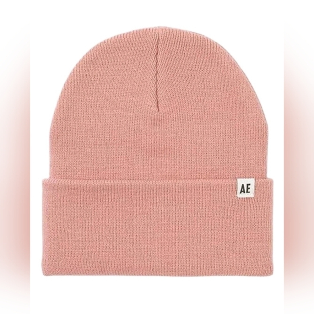 American Eagle Hat Beanie Knit OS Pink Acrylic Cuffed Lightweight Womens NWT